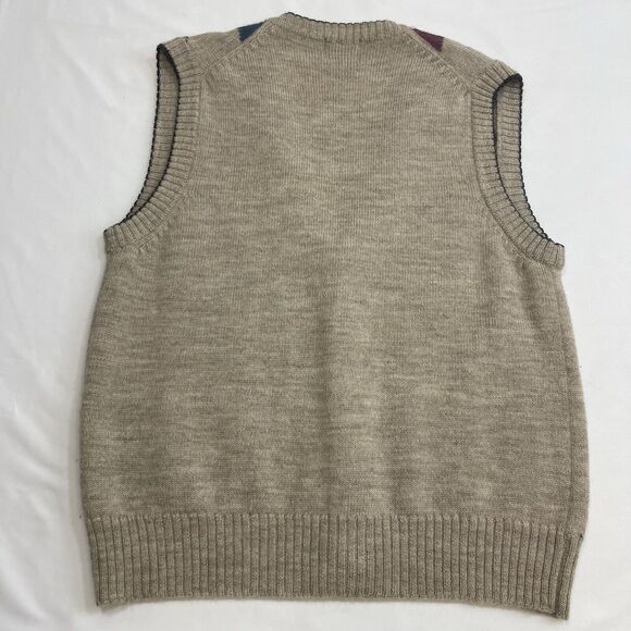 VTG Boston Trader Argyle Sweater Vest Men's XL Multicolor Wool Leather Buttons - Picture 6 of 9